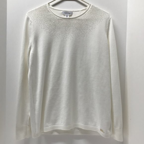 Calvin Klein Sweaters - Calvin Klein White Embellished Long Sleeve Sweater